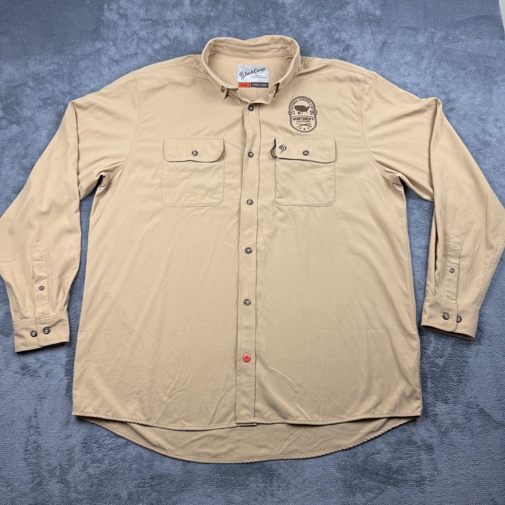 Duck Camp Mens XXL Khaki Long Sleeve Sportsmens Caucuses Fishing Hunting Shirt